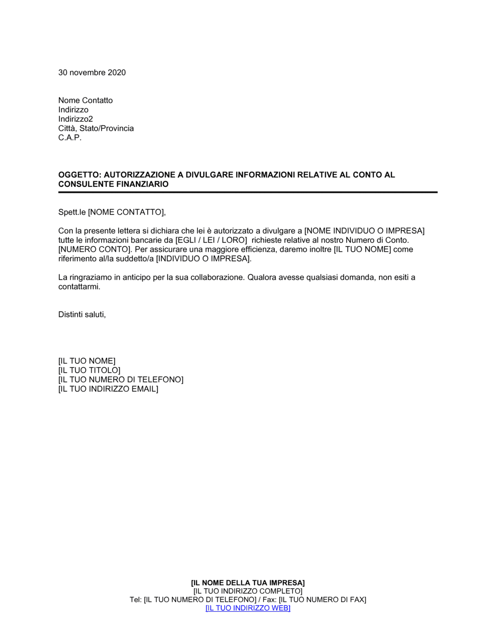 Business-in-a-Box's Autorizzazione a divulgare informazioni relative al conto