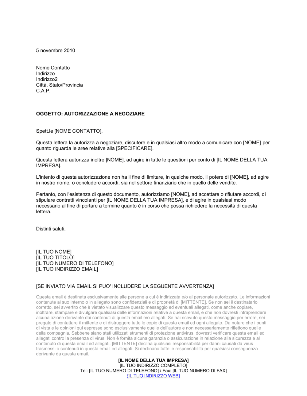 Business-in-a-Box's Autorizzazione a negoziare