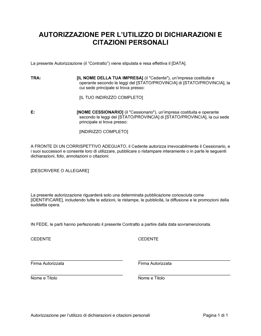 Business-in-a-Box's Autorizzazione per l'utilizzo di dichiarazioni e citazioni personali