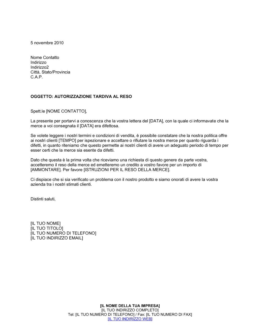 Business-in-a-Box's Autorizzazione tardiva al reso