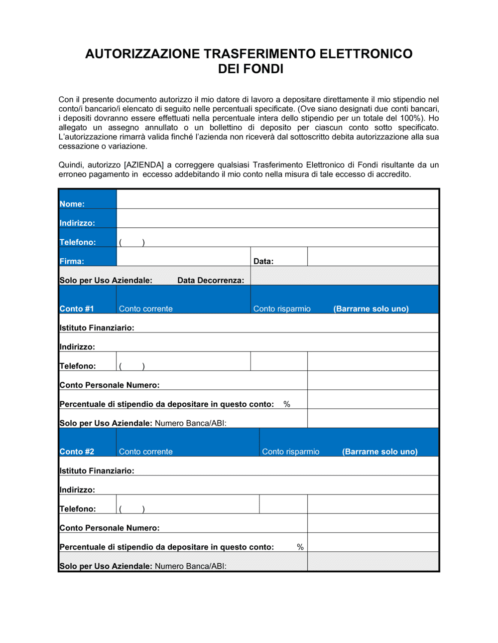 Business-in-a-Box's Autorizzazione trasferimento elettronico dei fondi