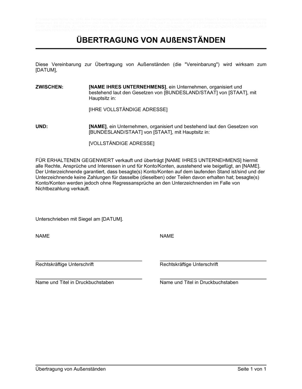 Business-in-a-Box's Außenständen