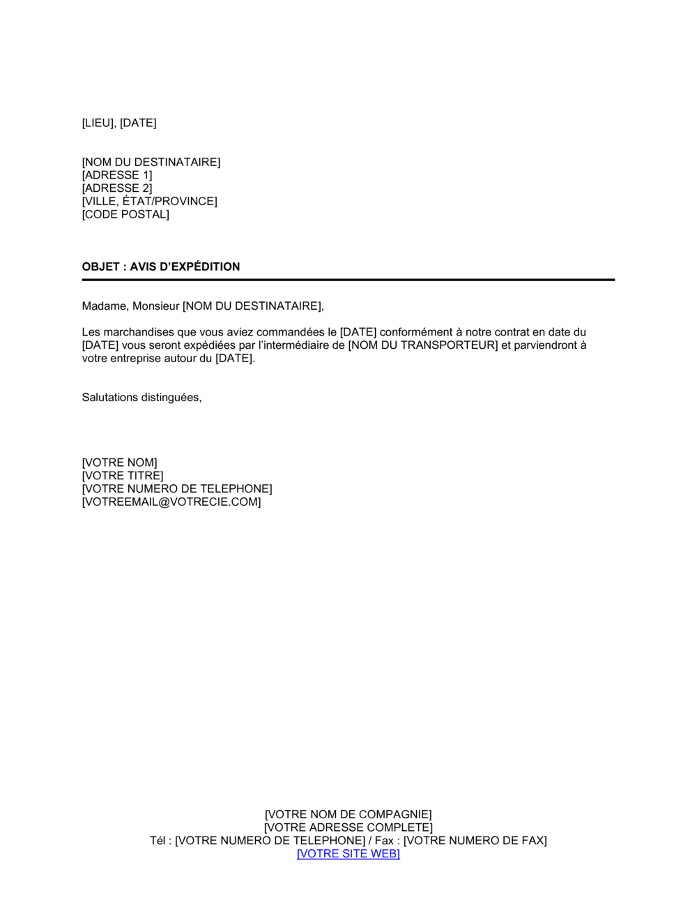 Business-in-a-Box's Avis d'expédition