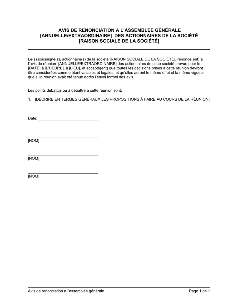 Business-in-a-Box's Avis de renonciation à la réunion des actionnaires