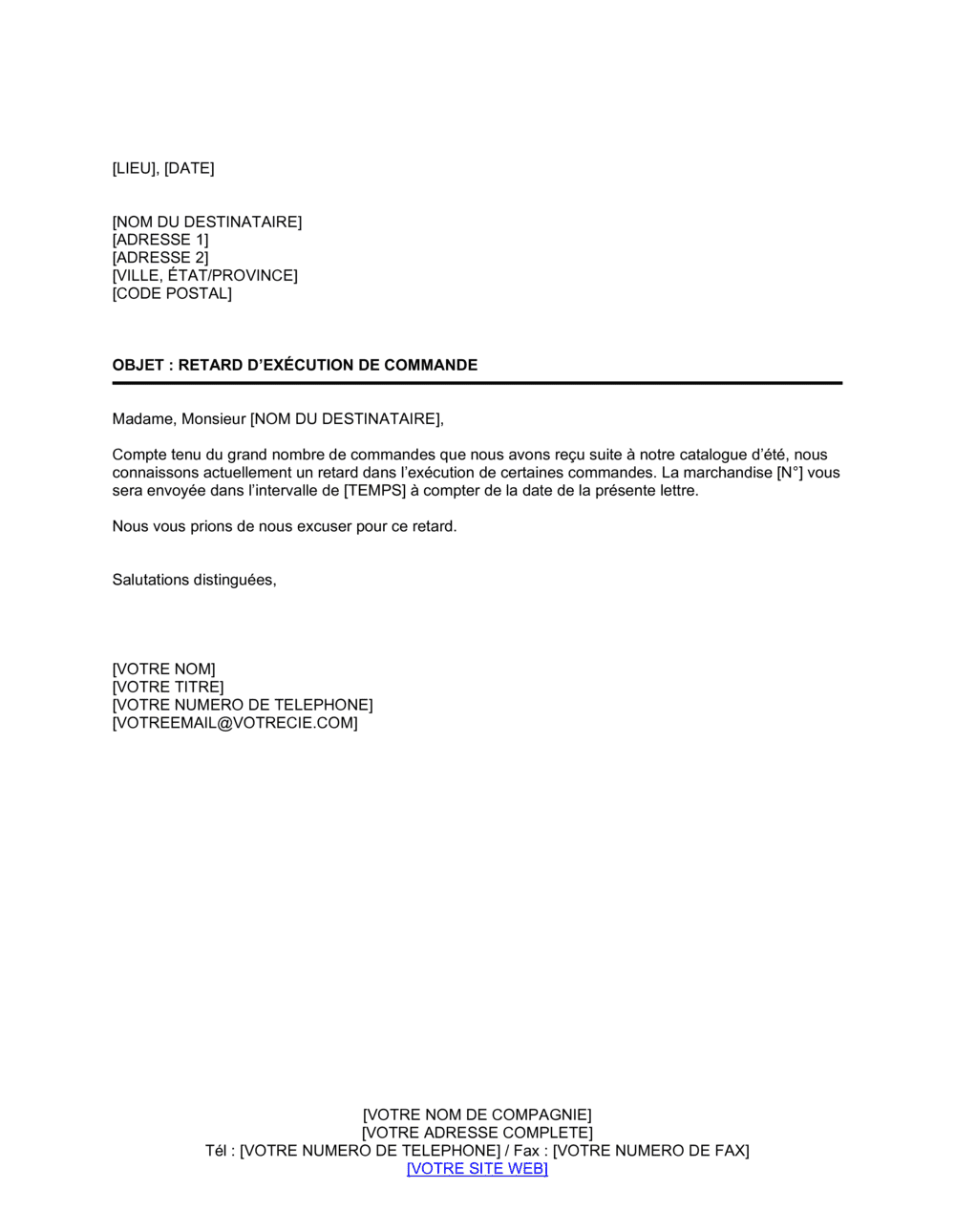 Business-in-a-Box's Avis de retard d'expédition