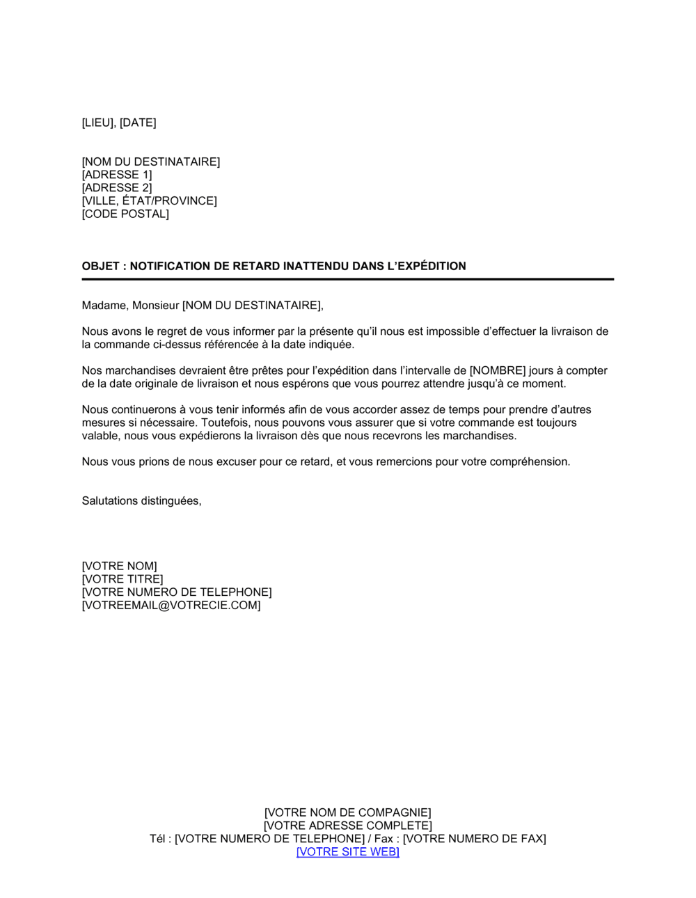Business-in-a-Box's Avis de retard imprévu d'expédition
