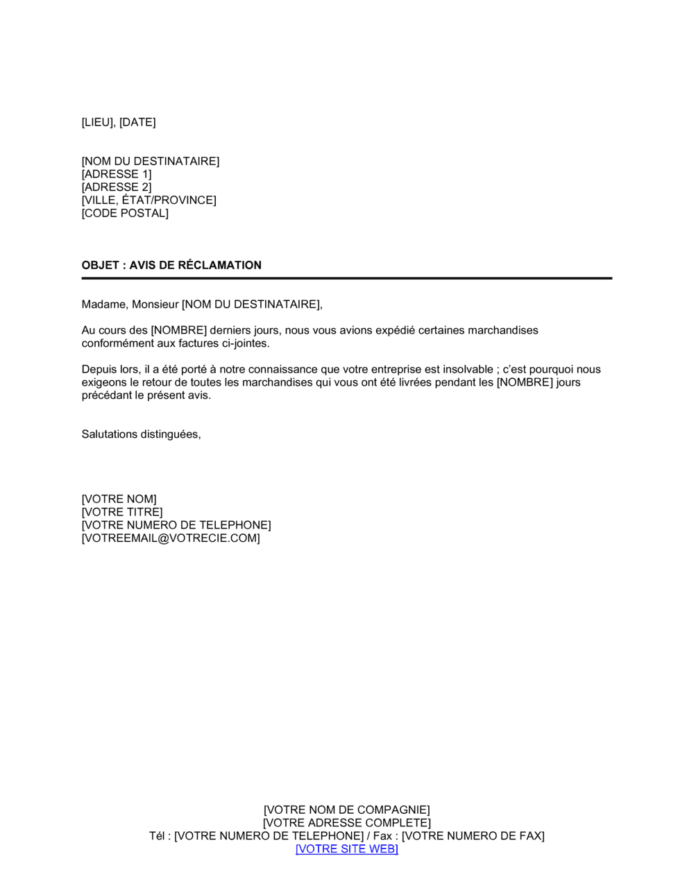 Business-in-a-Box's Avis de réclamation