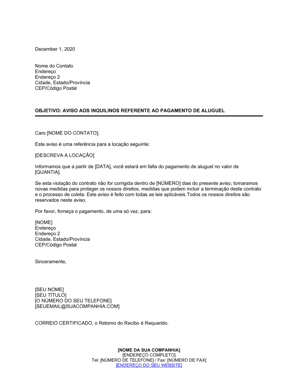 Business-in-a-Box's Aviso ao Inquilino de Aluguel Atrasado