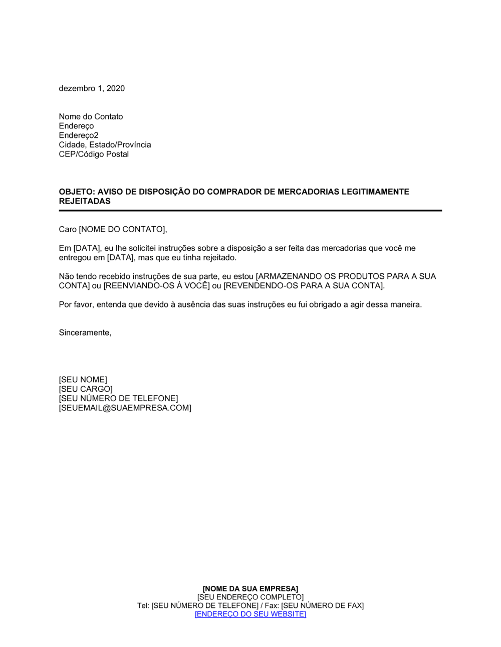 Business-in-a-Box's Aviso da Disposição do Comprador de Rejeitar Legalmente os Bens