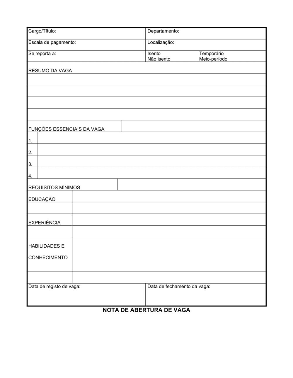 Business-in-a-Box's Aviso de Abertura de Emprego Formulário