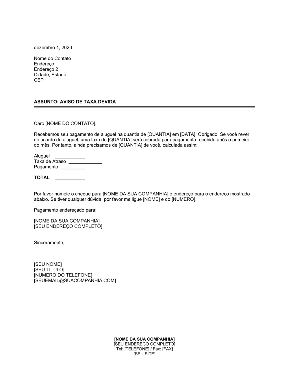 Business-in-a-Box's Aviso de Aluguel Atrasado