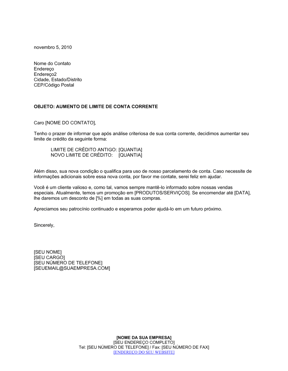Business-in-a-Box's Aviso de Aumento de Limite de Conta Corrente