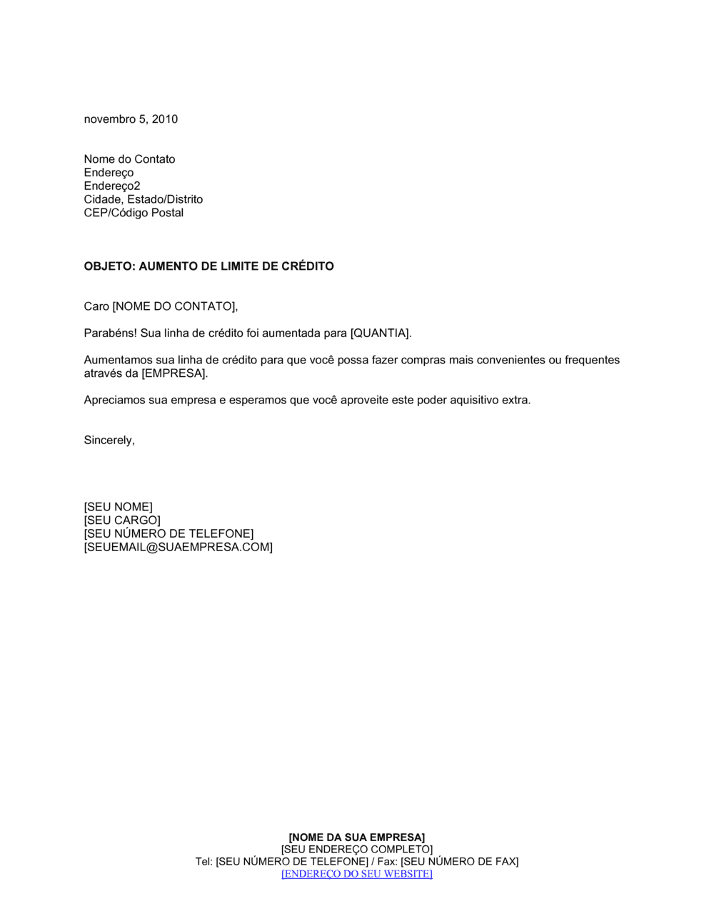 Business-in-a-Box's Aviso de Aumento do Limite de Crédito