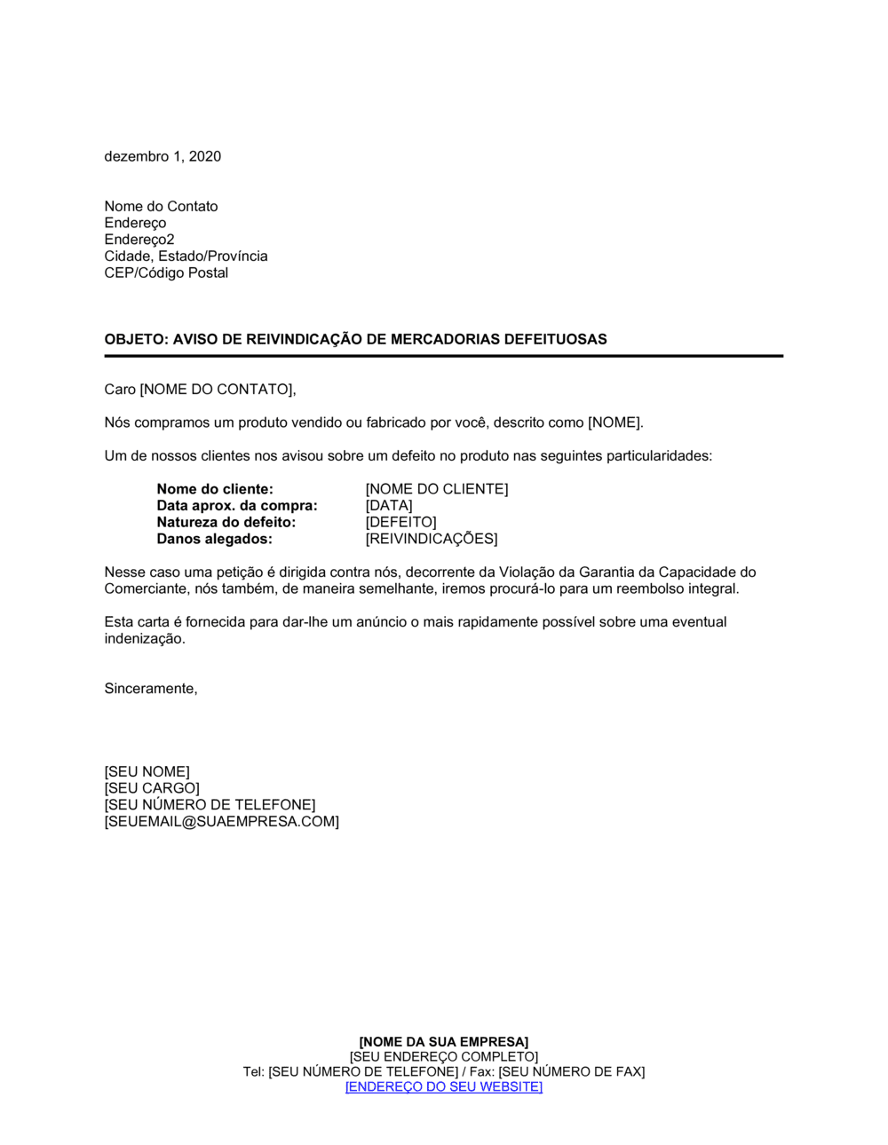 Business-in-a-Box's Aviso de Ação de Bens Defeituosos