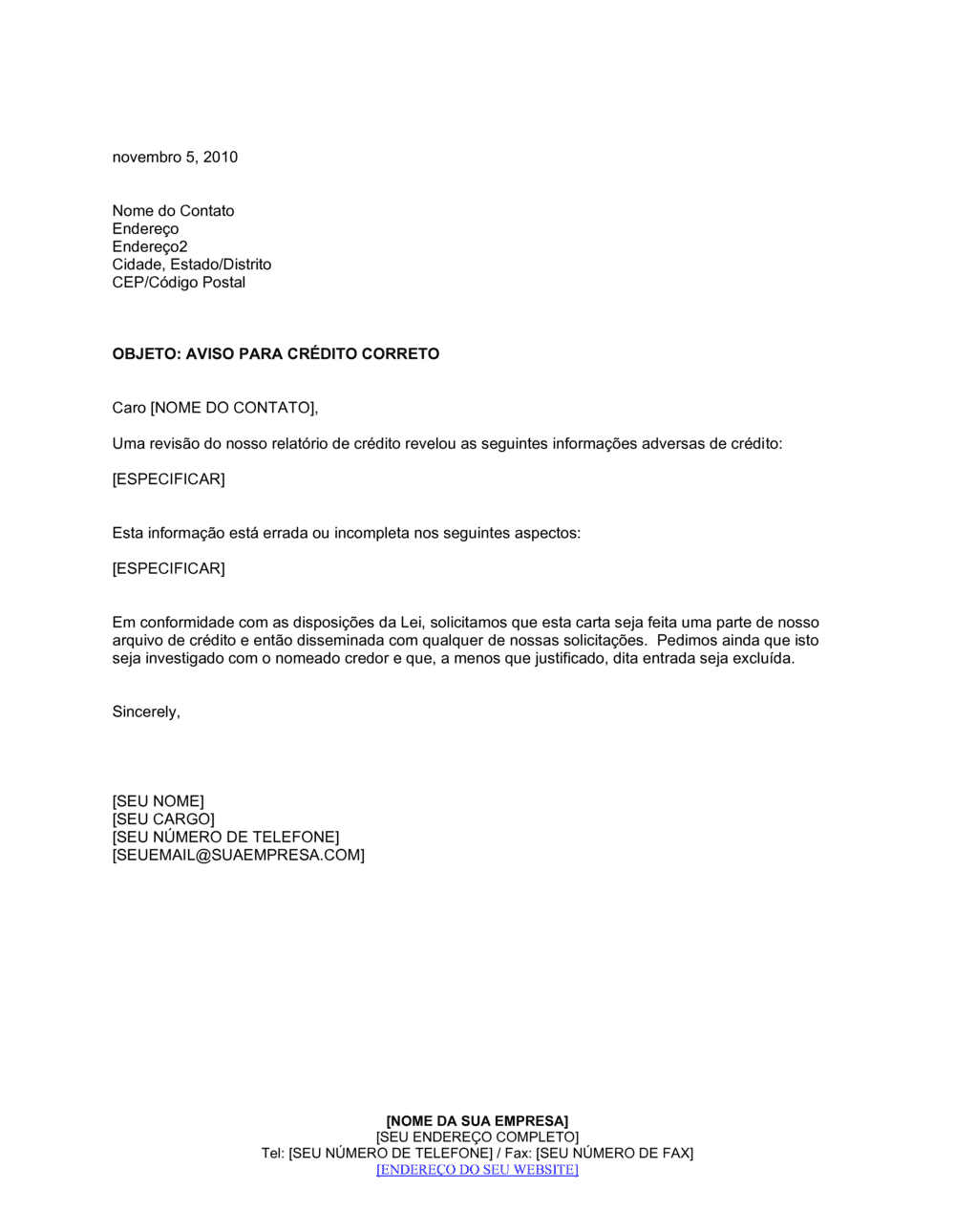 Business-in-a-Box's Aviso de Correção de Crédito