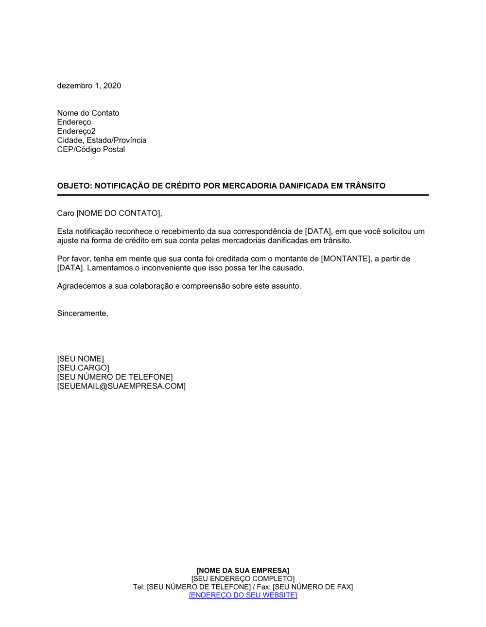 Business-in-a-Box's Aviso de Crédito por Mercadoria Danificada na Entrega