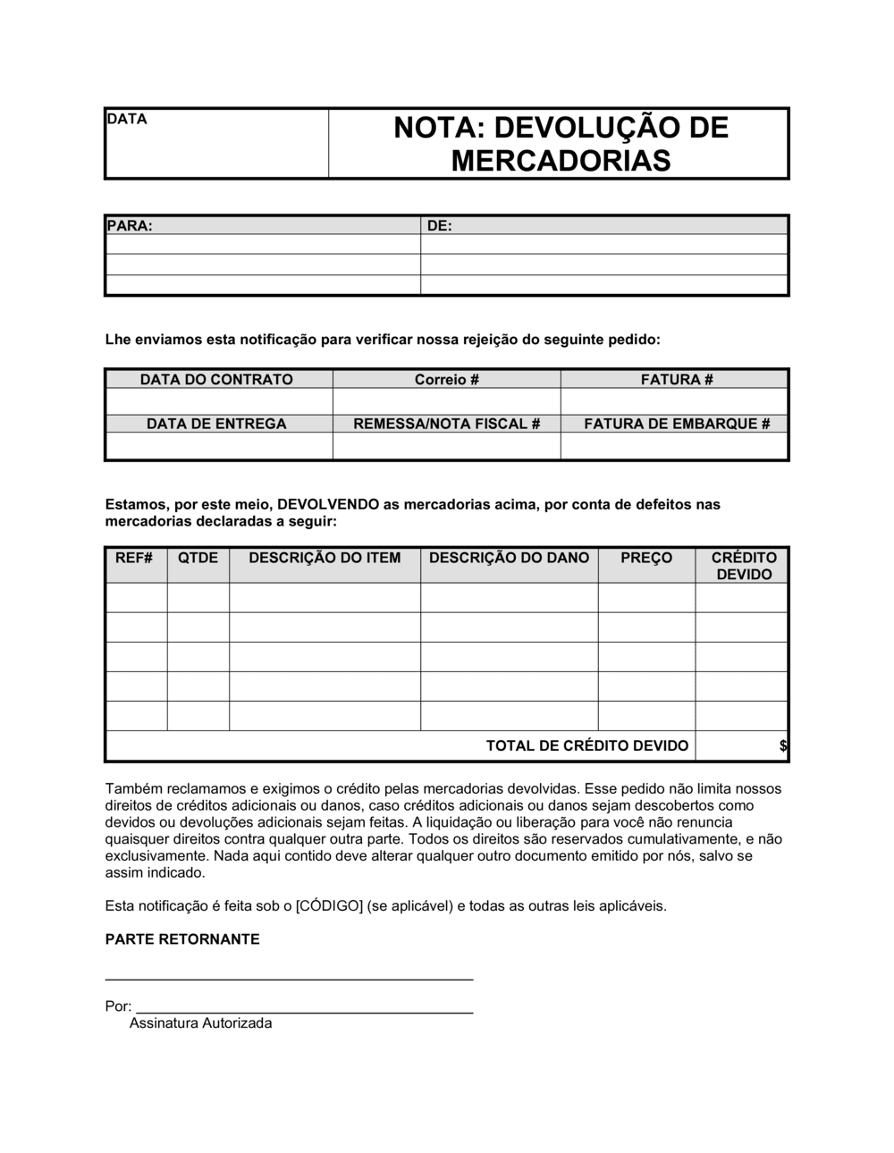 Business-in-a-Box's Aviso de Devolução de Bens