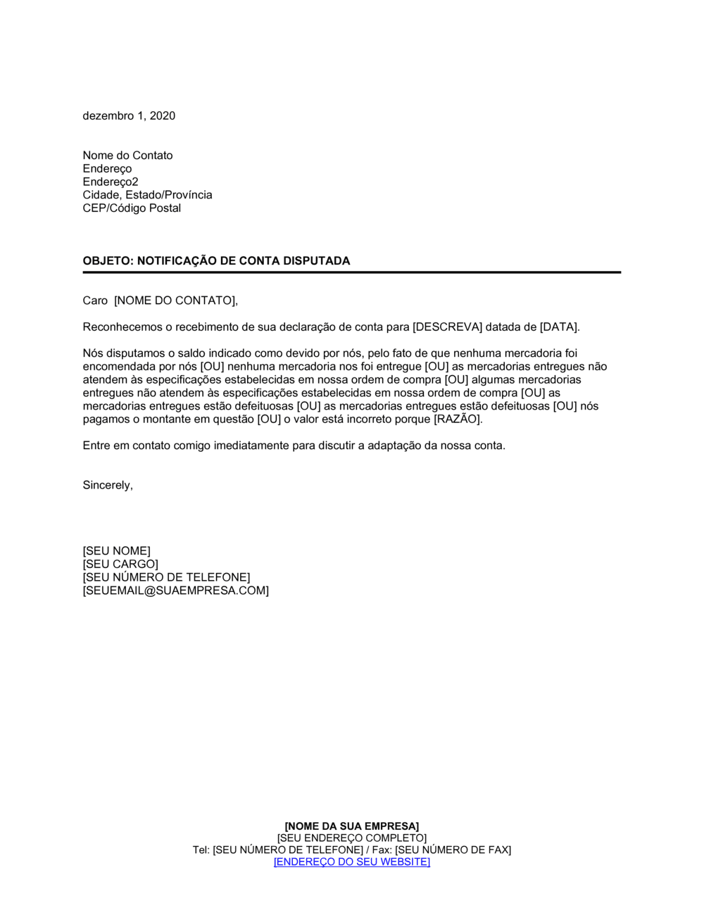 Business-in-a-Box's Aviso de Disputa de Conta