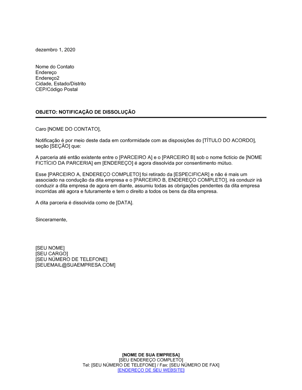 Business-in-a-Box's Aviso de Dissolução Parceria