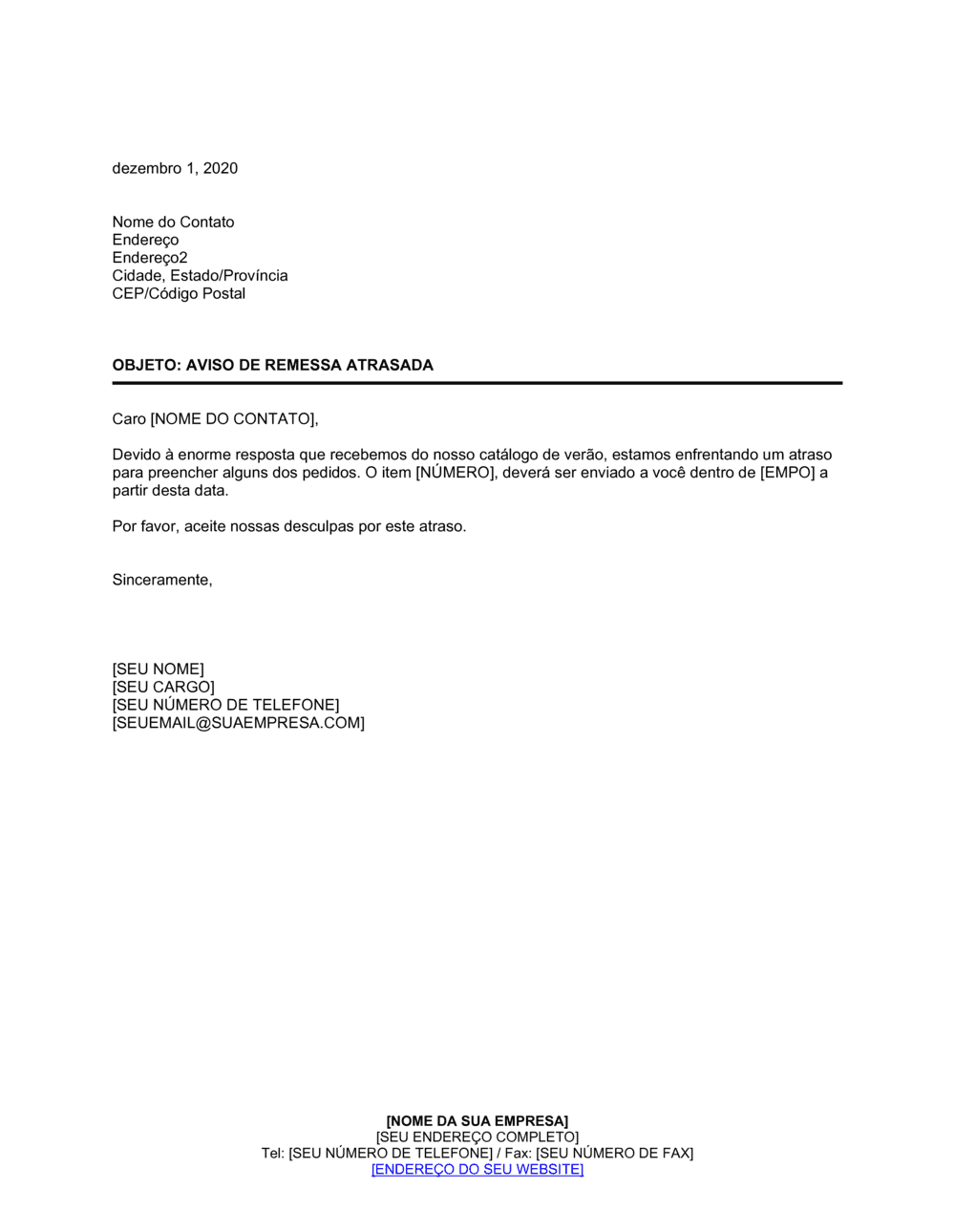 Business-in-a-Box's Aviso de Entrega Atrasada