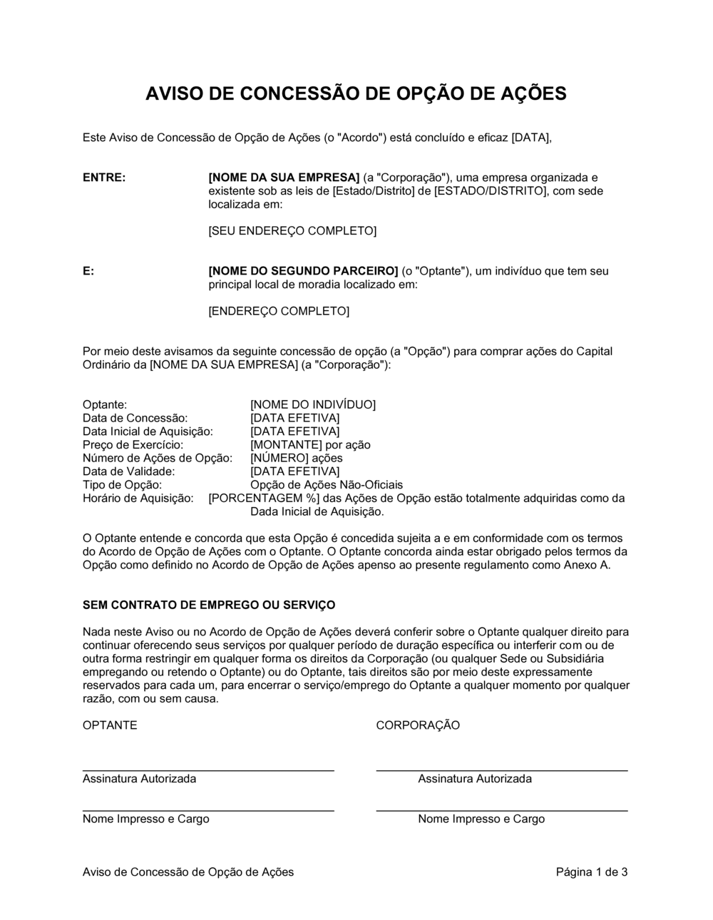 Business-in-a-Box's Aviso de Garantia de Opção de Ação