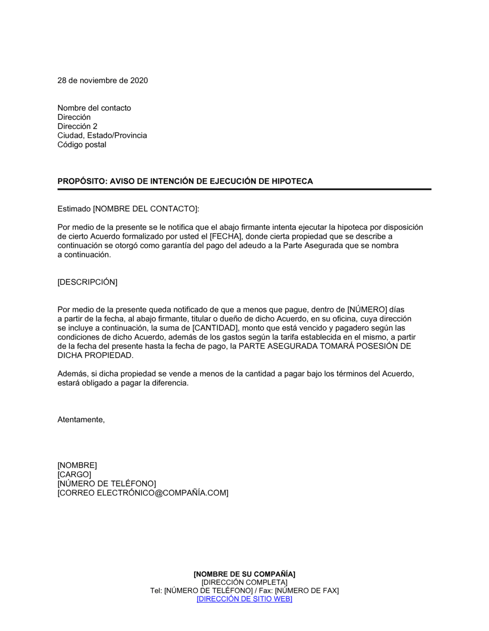 Business-in-a-Box's Aviso de intención de ejecución de hipoteca