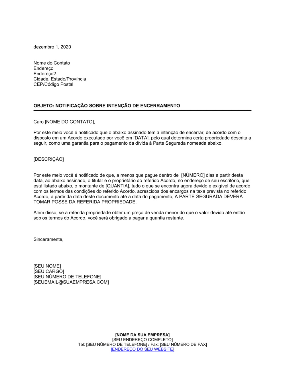 Business-in-a-Box's Aviso de Intenção de Exclusão