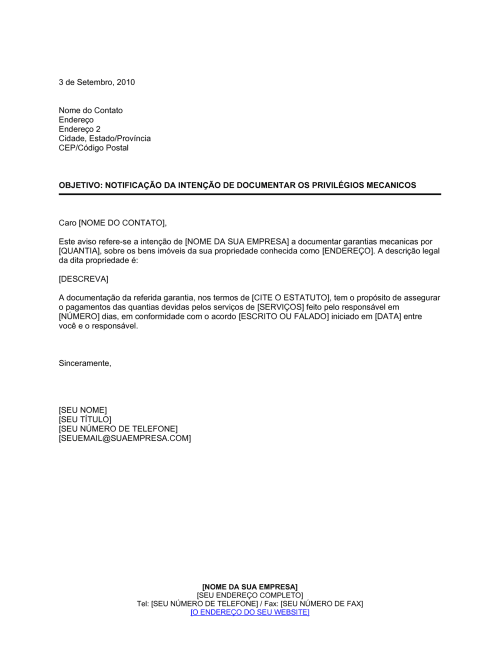 Business-in-a-Box's Aviso de Intenção de Pedir um Mecânico