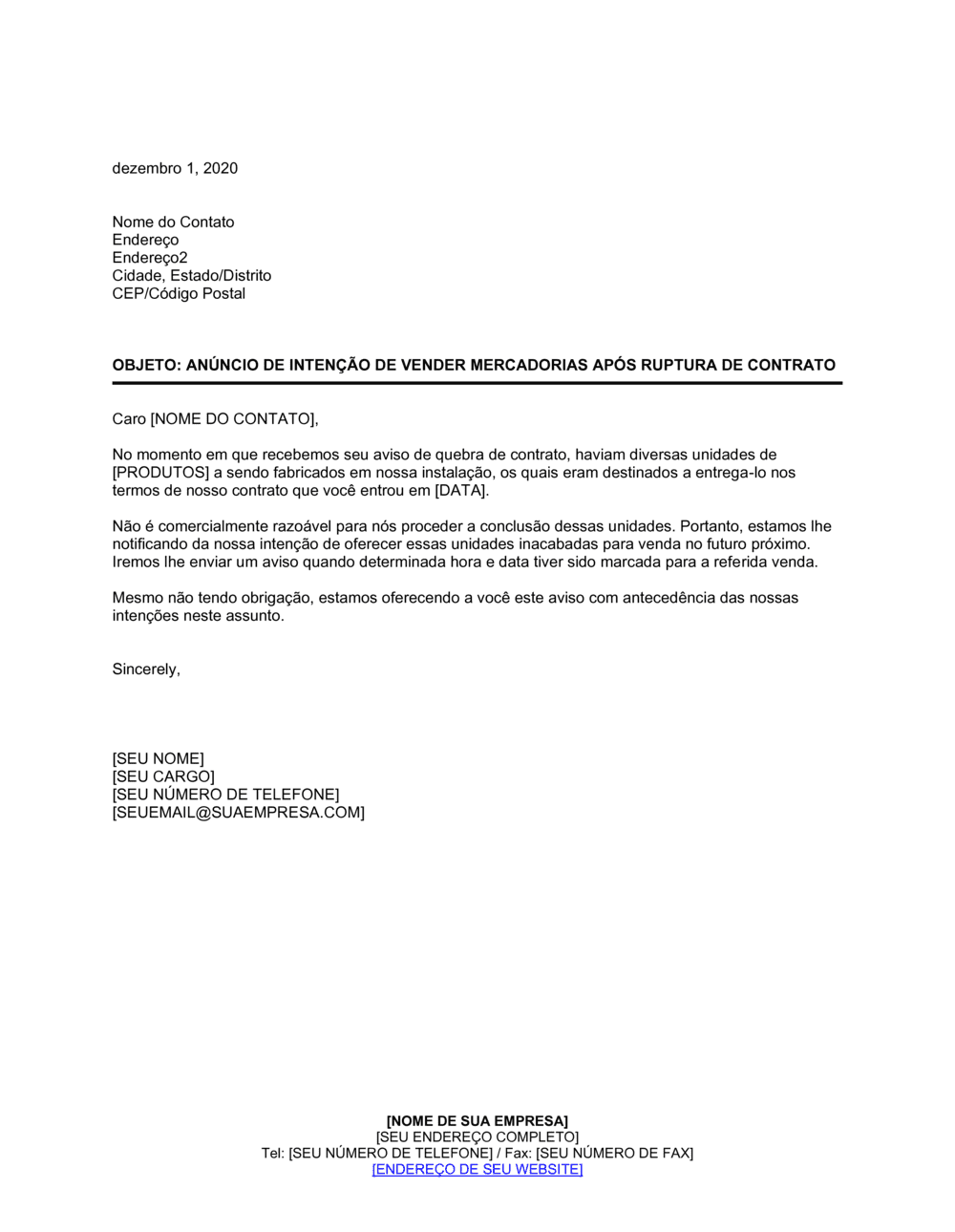 Business-in-a-Box's Aviso de Intenção de Vender Bens Após Quebra