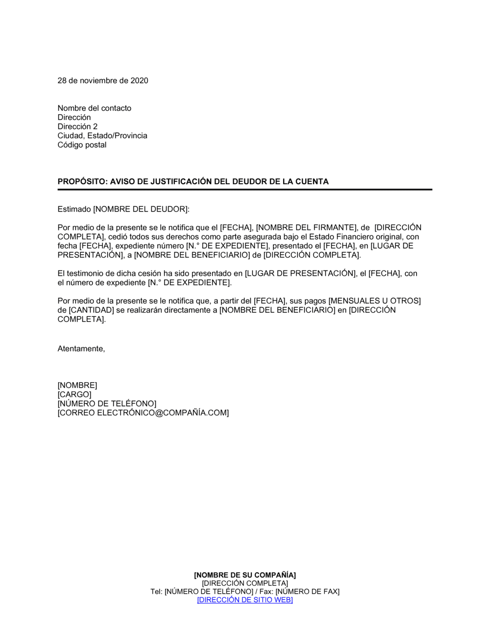 Business-in-a-Box's Aviso de justificación del deudor de la cuenta