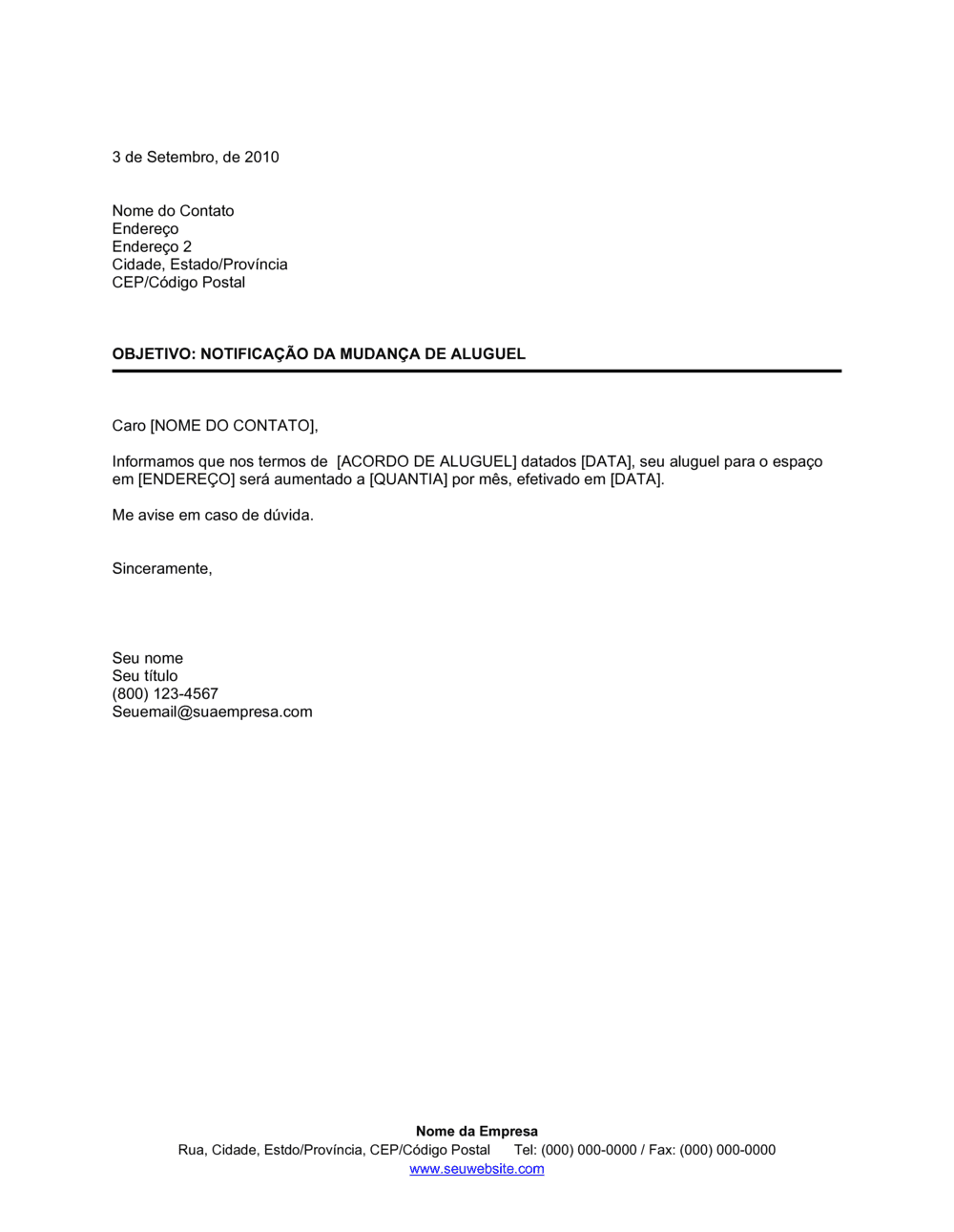 Business-in-a-Box's Aviso de Mudança de Aluguel