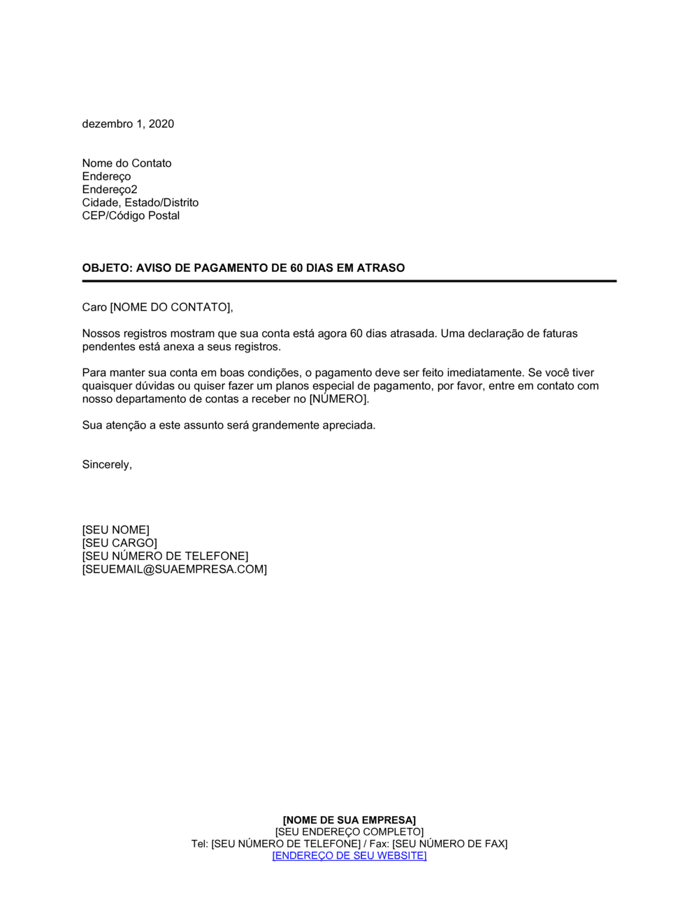 Business-in-a-Box's Aviso de Pagamento de Vencimento com 60 Dias