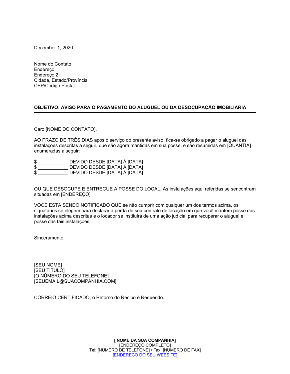 Business-in-a-Box's Aviso de Pague Aluguel ou Saia