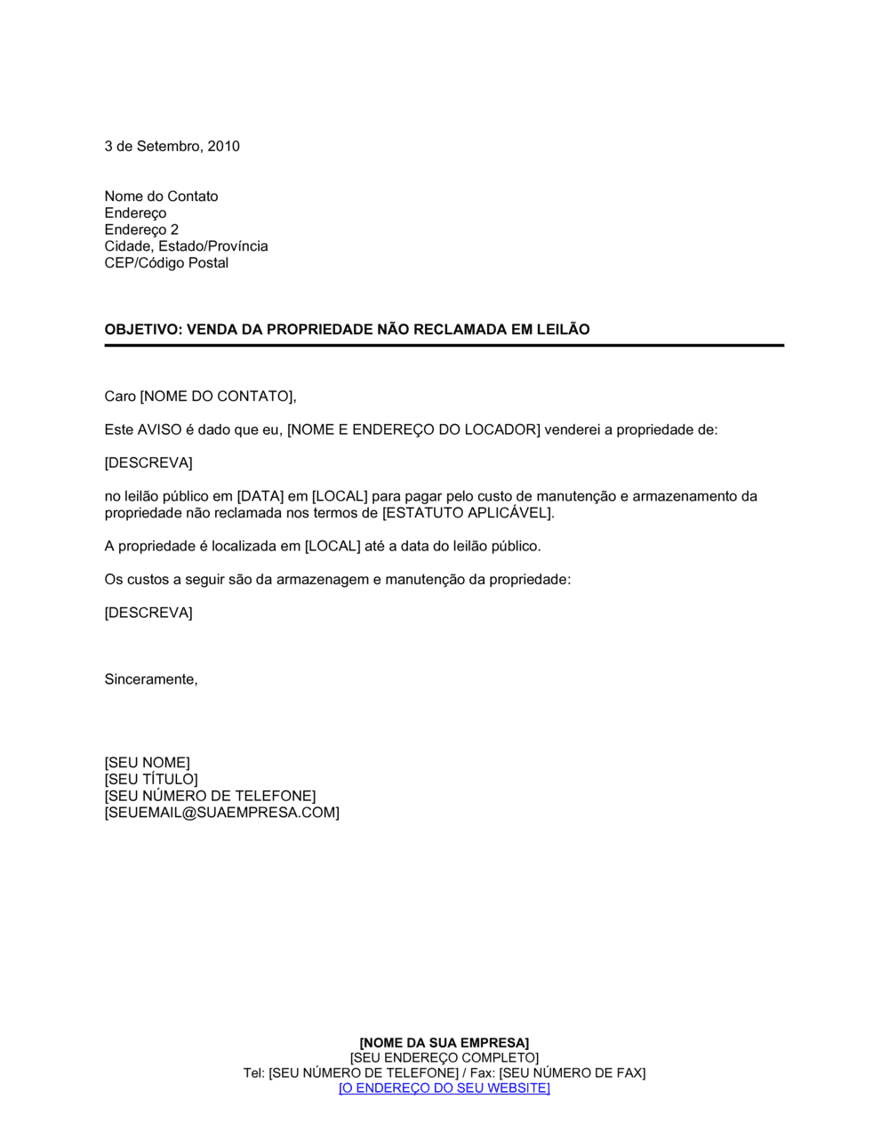 Business-in-a-Box's Aviso de Propriedade Não Tomada em Leilão