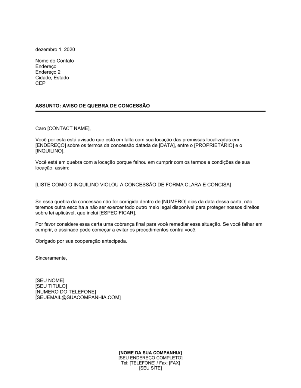 Business-in-a-Box's Aviso de Quebra de Concessão