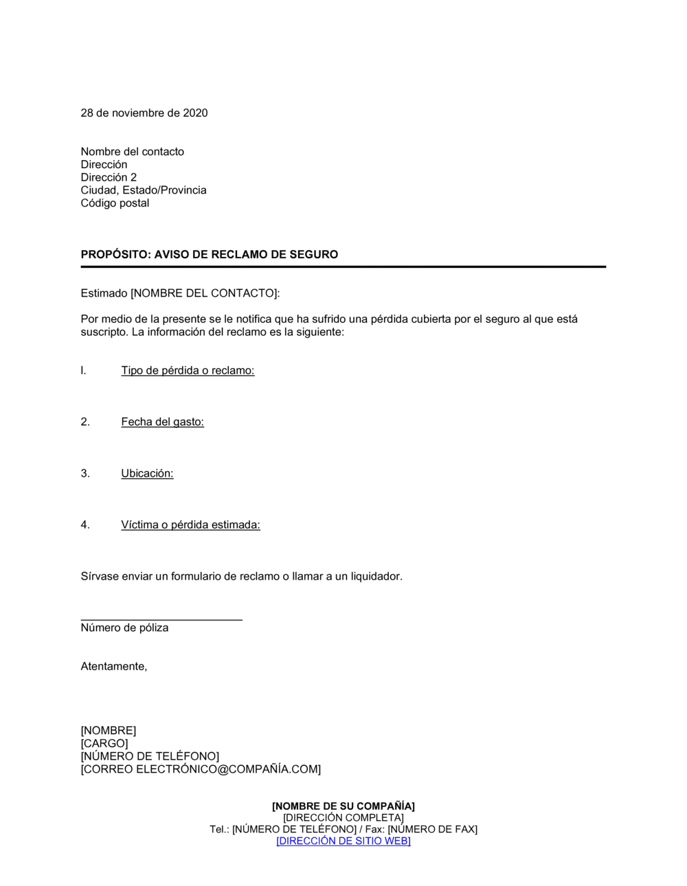 Business-in-a-Box's Aviso de reclamo de seguro