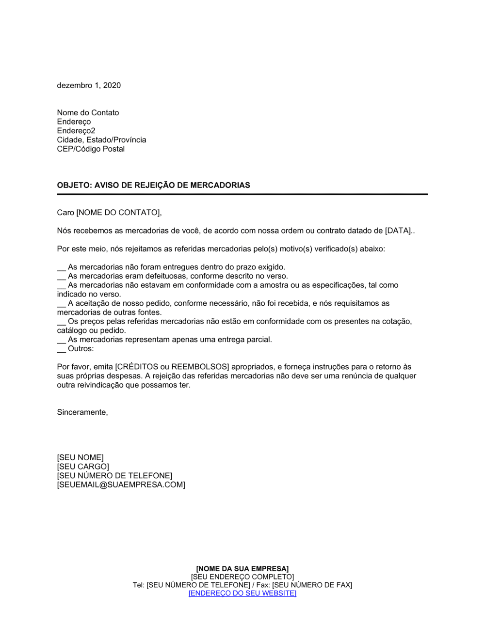 Business-in-a-Box's Aviso de Rejeição de Bens