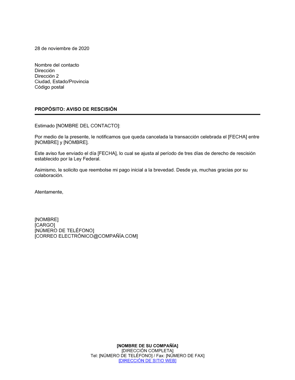 Business-in-a-Box's Aviso de rescisión