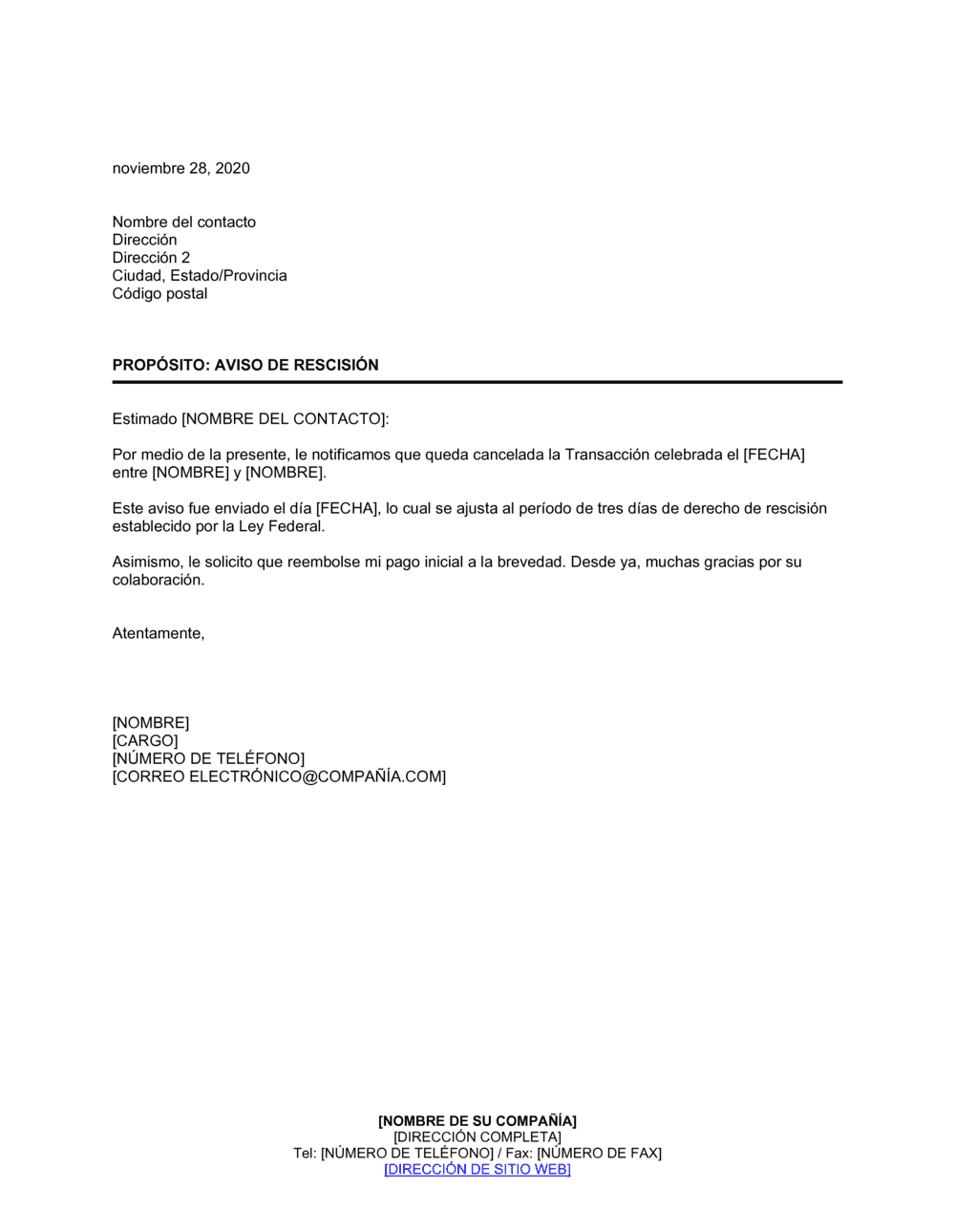 Business-in-a-Box's Aviso de rescisión