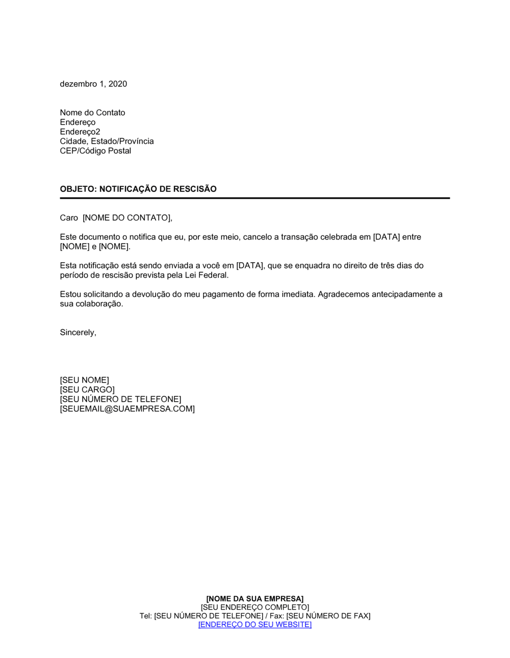 Business-in-a-Box's Aviso de Rescisão