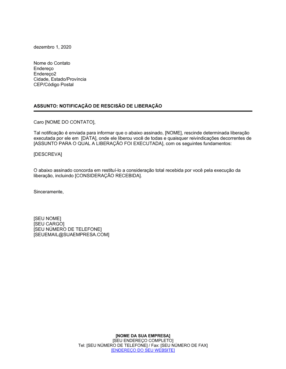 Business-in-a-Box's Aviso de Rescisão de Liberação