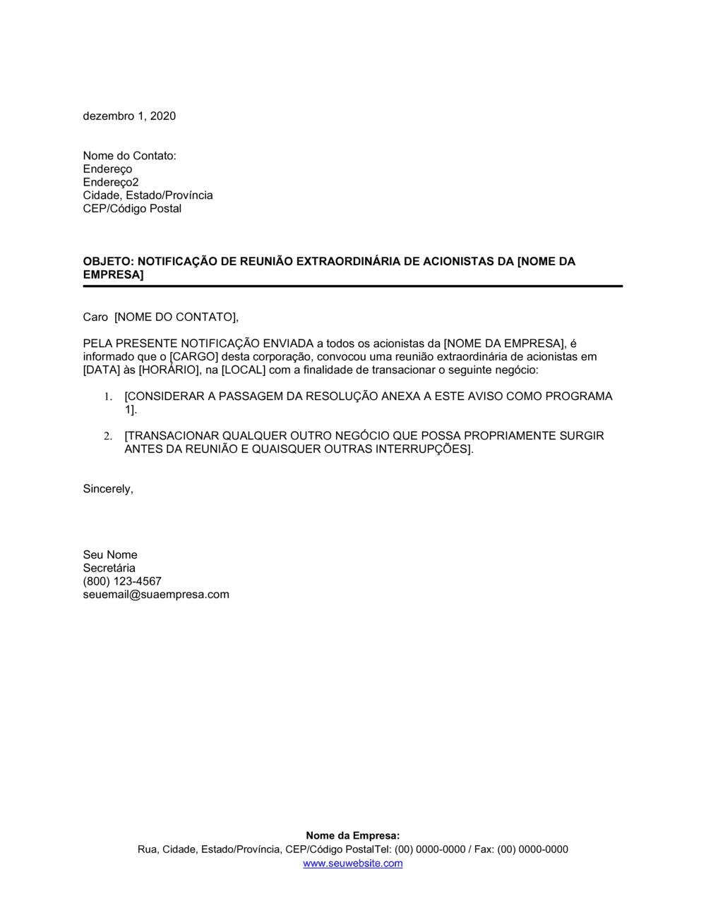 Business-in-a-Box's Aviso de Reunião de Acionistas Especial