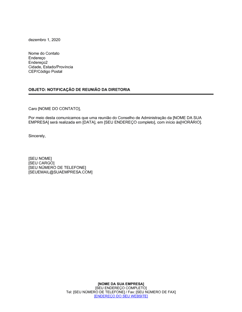 Business-in-a-Box's Aviso de Reunião de Diretores