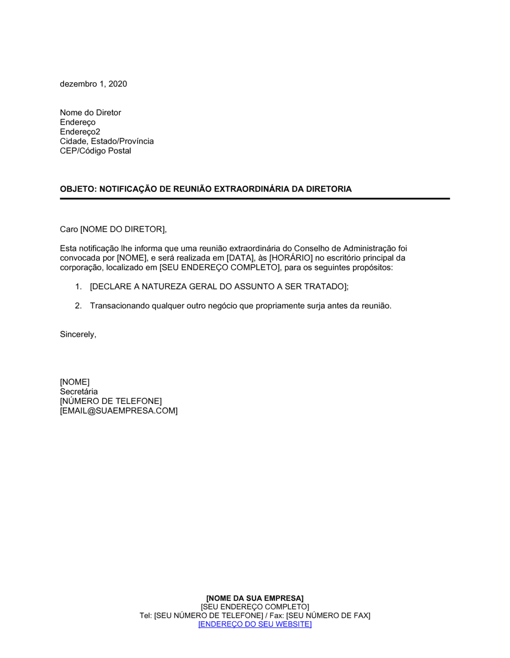 Business-in-a-Box's Aviso de Reunião de Diretores Especial