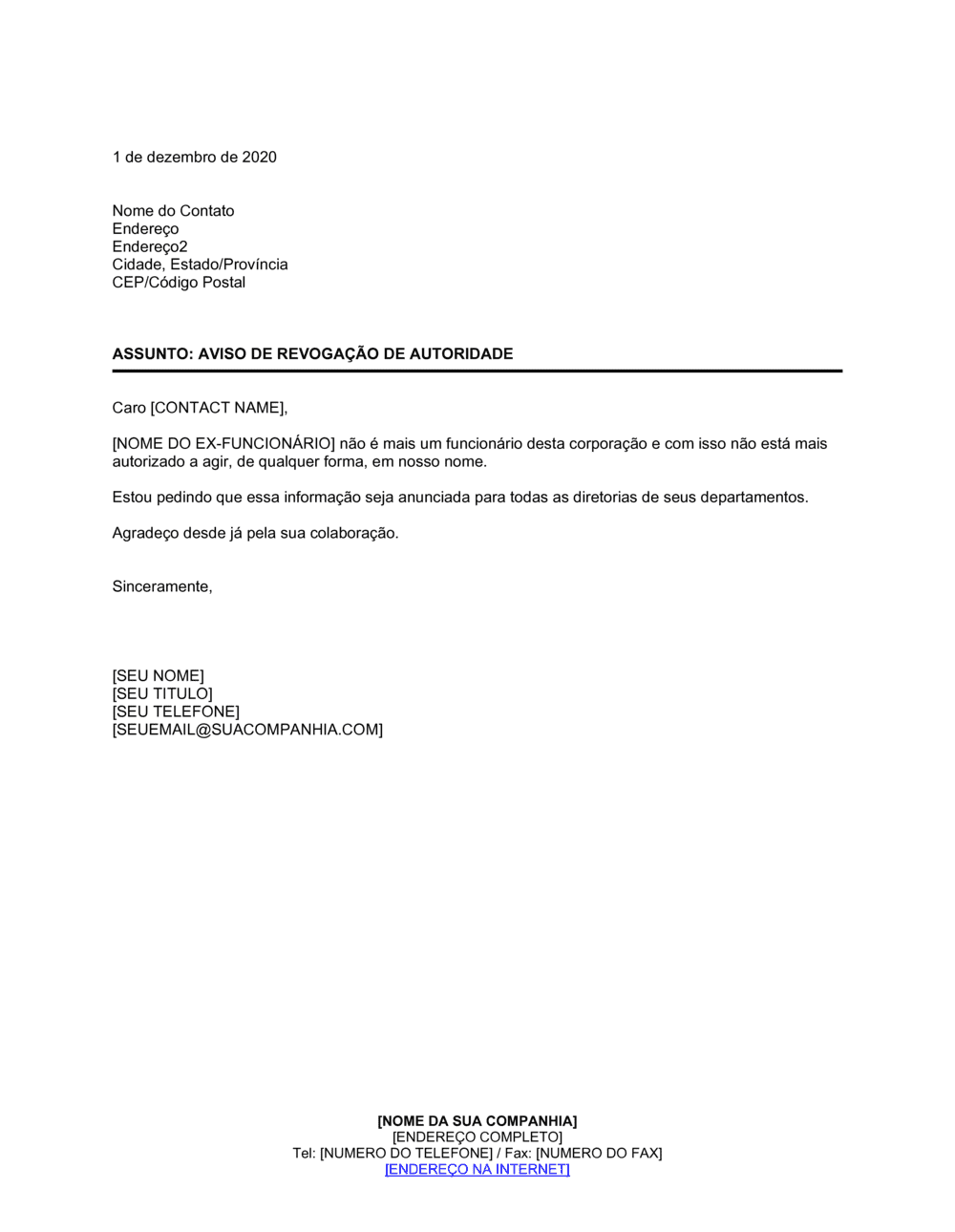 Business-in-a-Box's Aviso de Revogação de Autoridade