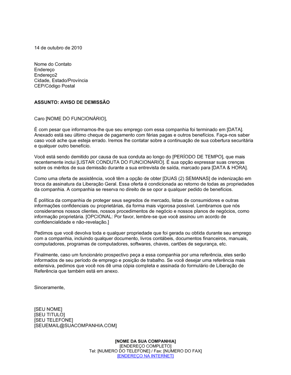 Business-in-a-Box's Aviso de Término