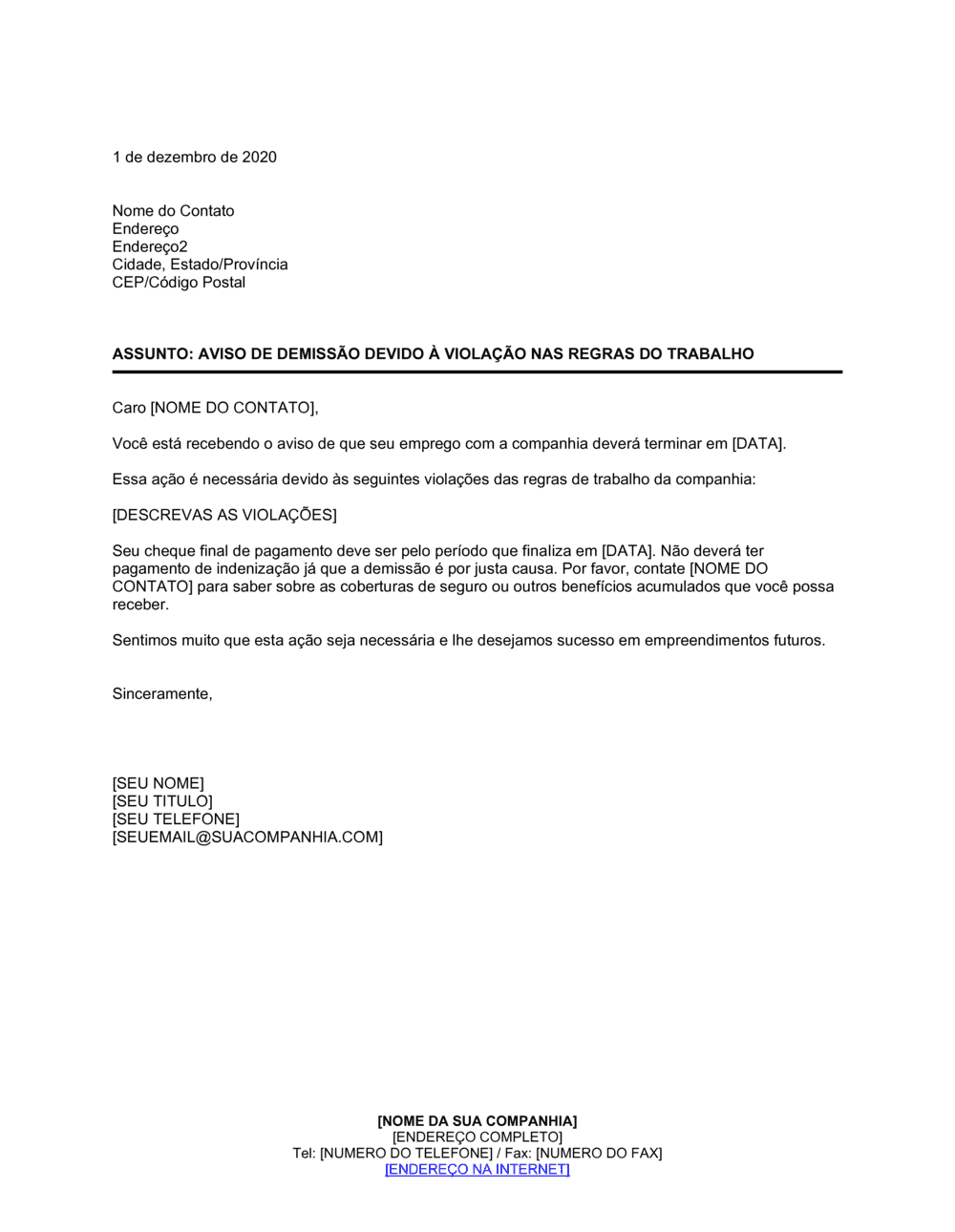 Business-in-a-Box's Aviso de Término Violação das Regras de Trabalho