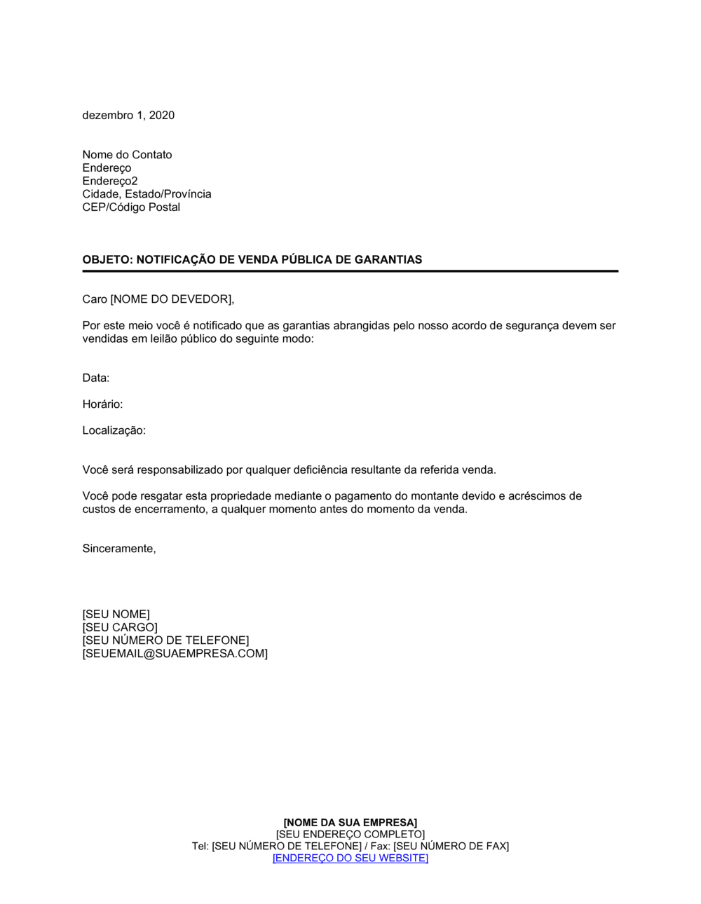 Business-in-a-Box's Aviso de Venda Pública de Colateral