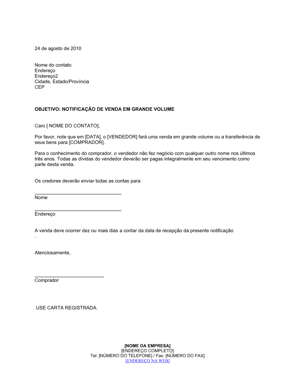 Business-in-a-Box's Aviso de Venda Volumosa