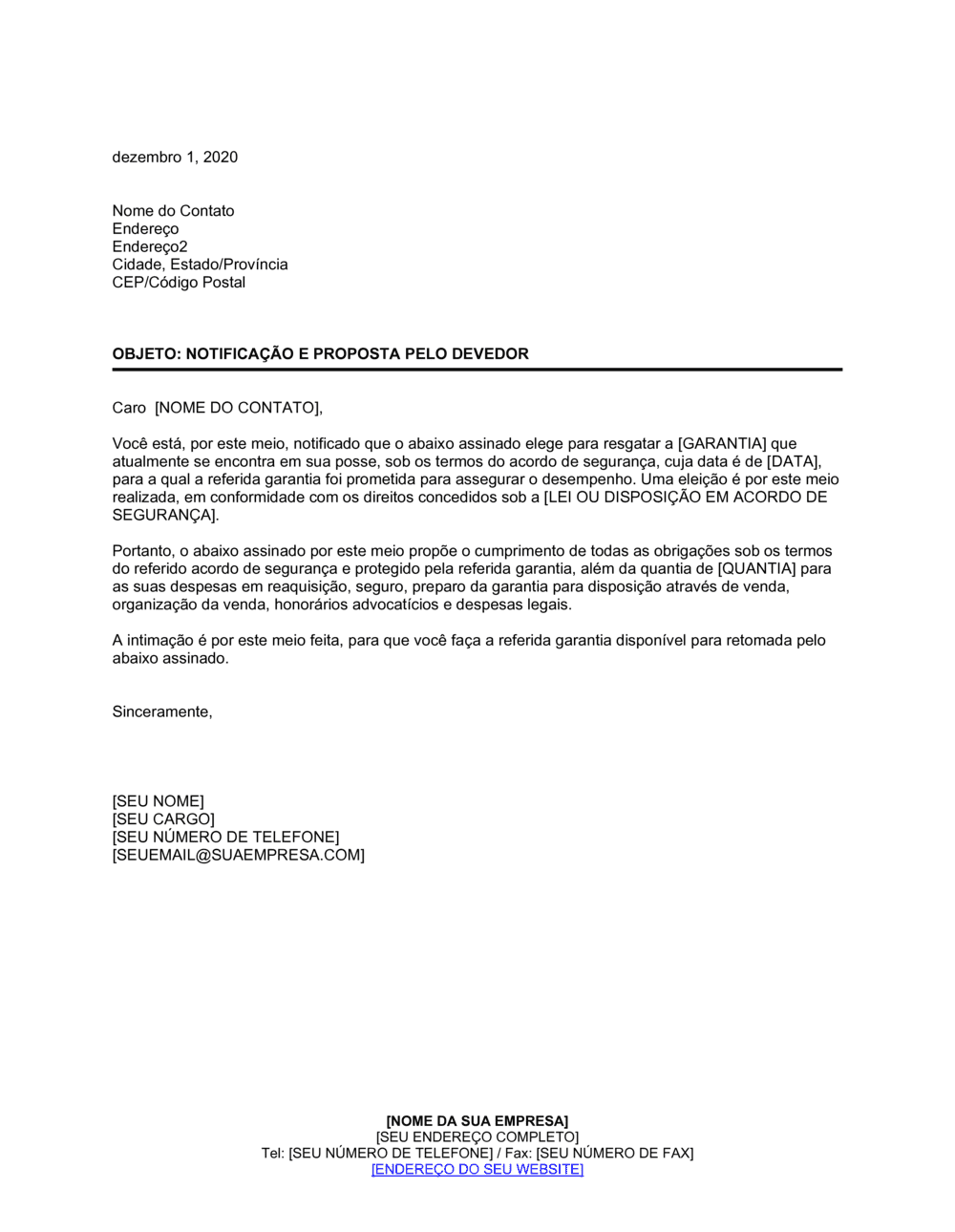 Business-in-a-Box's Aviso e Prestação pelo Devedor